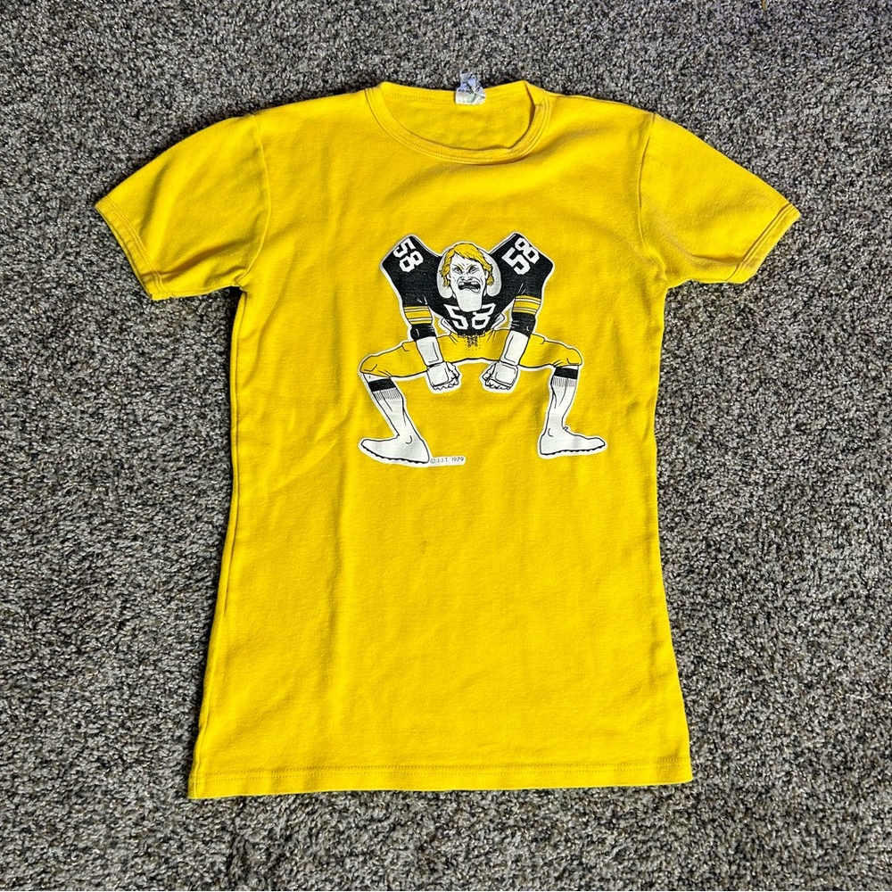 Vintage 70s Pittsburgh Steelers Shirt Mens Medium Yellow Jack Lambert 1979 NFL‎